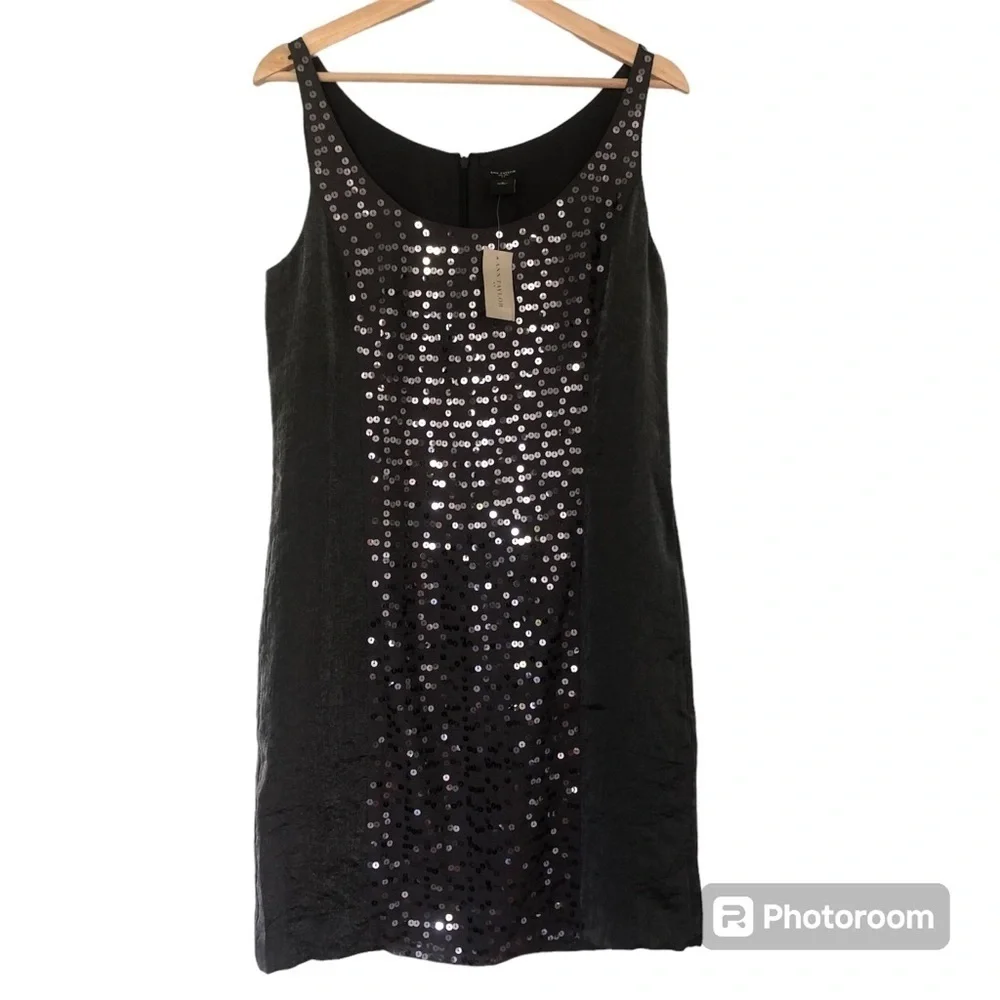 Ann Taylor Party Cocktail Gunmetal Silver Sequin Front Sheath Dress Size 8 NWT - Picture 14 of 14